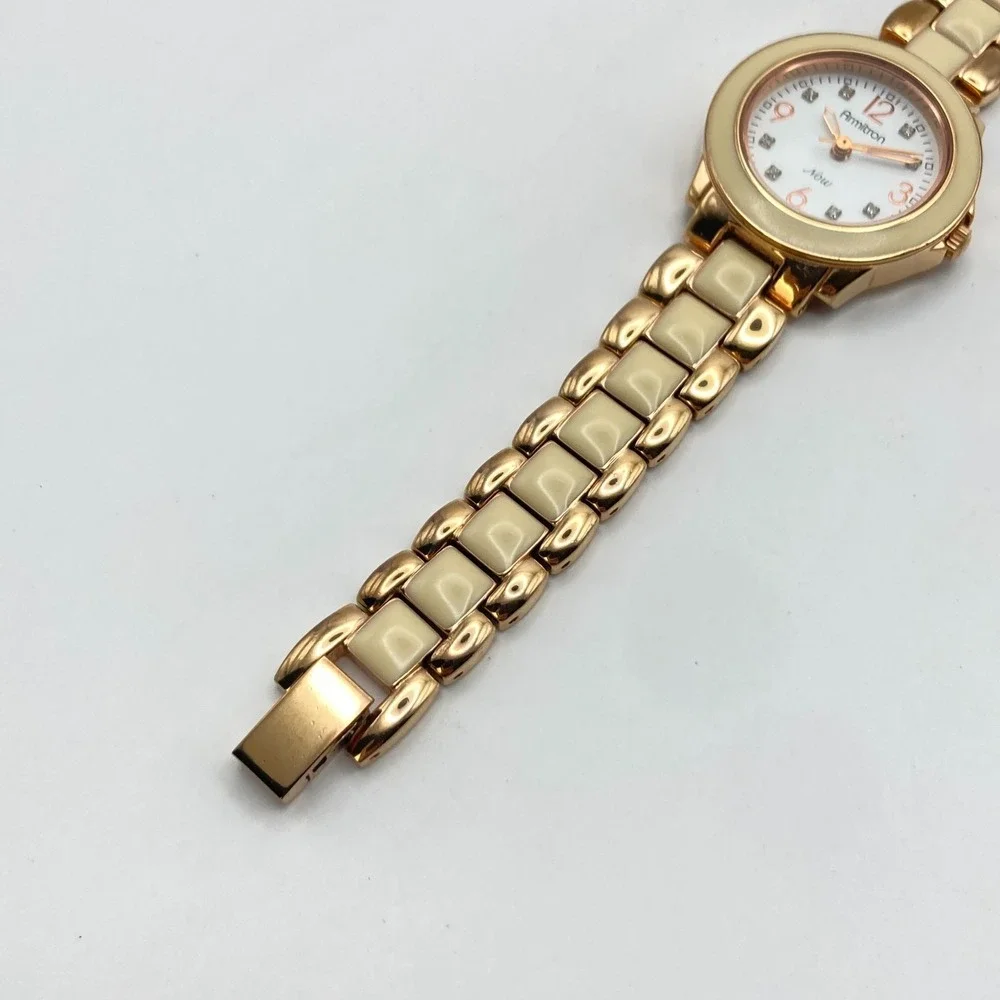 Armitron Women's Watch 27mm Rose Gold Tone Ivory Enamel New Battery SMALL 5.75